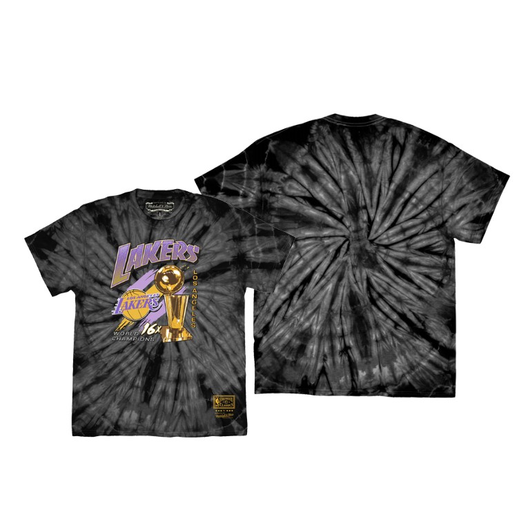 Men's Los Angeles Lakers NBA Streak Of Championships Render Hardwood Classics Black Basketball T-Shirt TFO7083QO